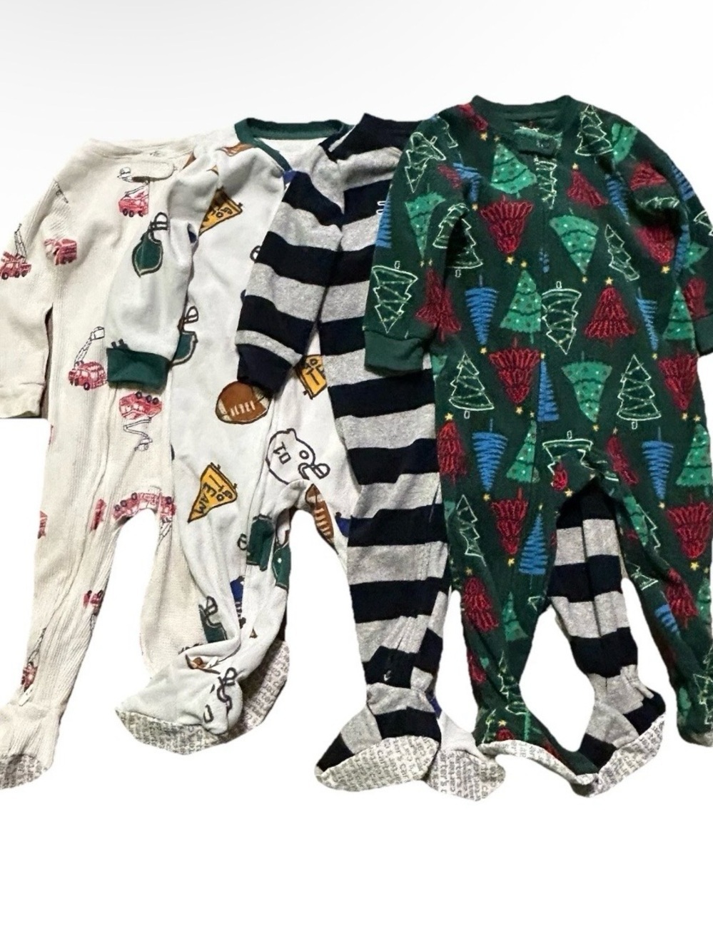 Toddler Boy Footie Pajamas Fleece Firetrucks Christmas Size 12-18 Months